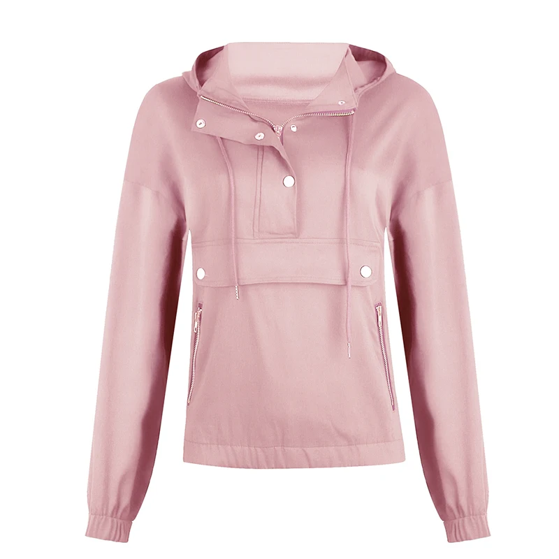 Модная женская толстовка, одноцветная, тонкая, женская, Sudadera Mujer, красивая, повседневная, на молнии, с карманами, толстовки, свободная, с капюшоном, толстовка, с заклепками