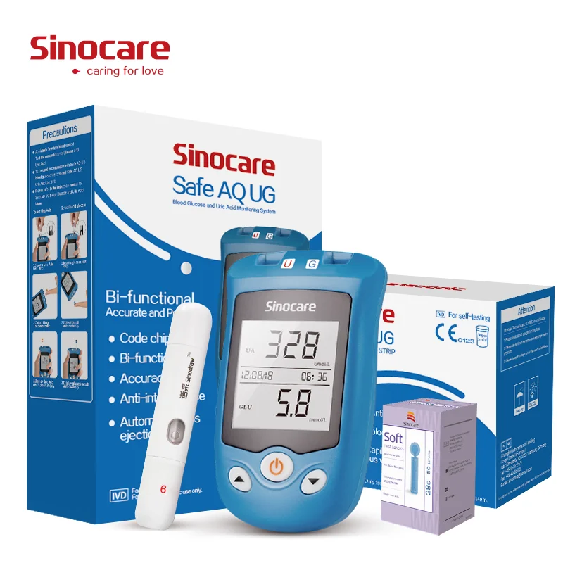 Sinocare Blood Glucose Meter Uric Acid Test Kit Glucose Strips Uric Strips for Diabetes Gout Pregnant blood glucose monitor blood glucose strips blood test meter blood test strips medical blood test kit uric acid test strips
