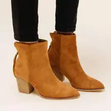 Модные женские ботинки до середины икры из флока с бахромой и острым носком; осенние ботинки на молнии; зимняя женская обувь на квадратном каблуке средней высоты; хлопковая ткань