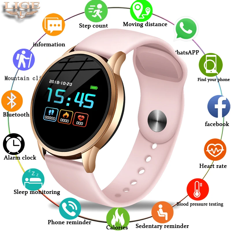

LIGE Fitness Tracker IP67 Waterproof Smart Bracelet Screen Heart Rate Monitor Pedometer OLED Bluetooth Sport Smart Watch Women