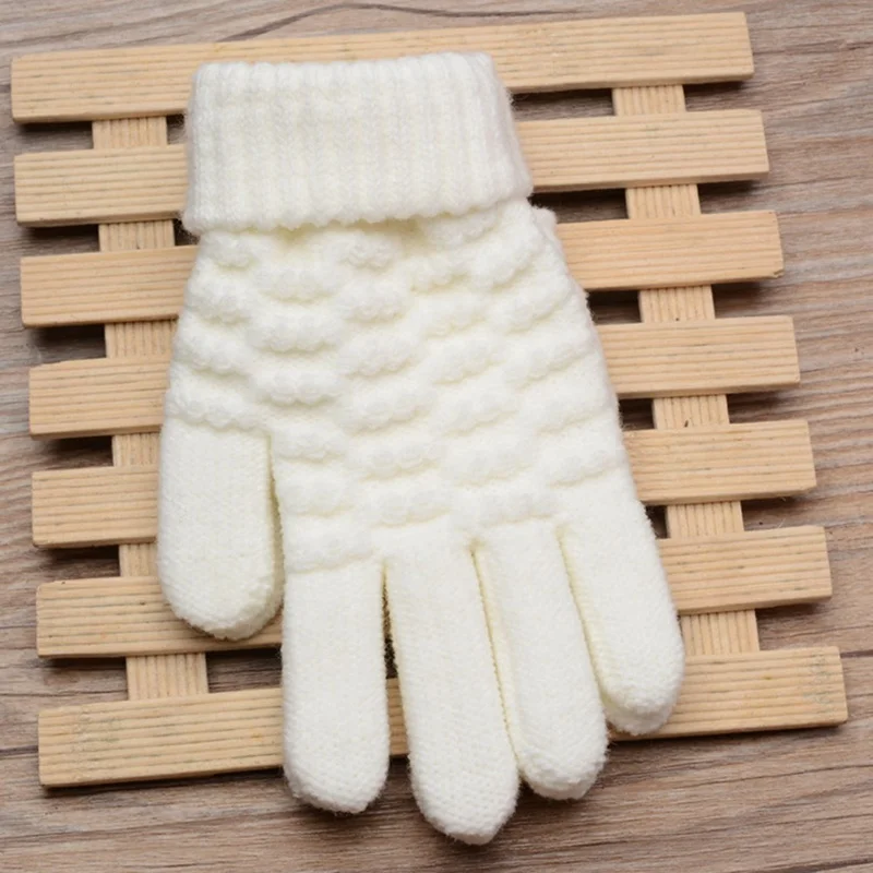 Новые модные детские толстые вязаные теплые зимние перчатки, перчатки, Детские эластичные варежки для мальчиков и девочек, детские однотонные перчатки, аксессуары для рук