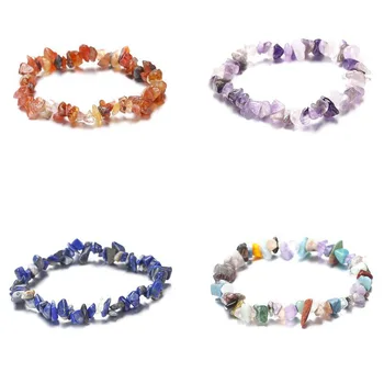 

Irregular Natural Gem Stone Bracelet Stretch beads citrine amethyst Rose Crystal Quartz Bracelets women Bangles