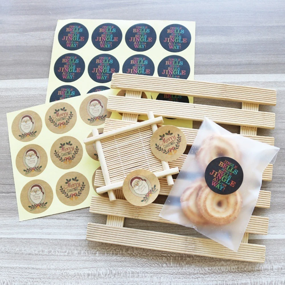 120pcs Seal Stickers Santa Claus Kraft Paper Sticker Gift Tags Merry Christmas DIY Paper Label Scrapbooking Stationery Stickers