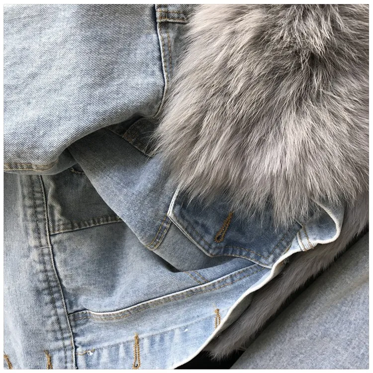 Женская зимняя теплая джинсовая куртка с меховым воротником, пальто, куртки, тонкие пальто с капюшоном, осенне-зимняя Толстая куртка, корейский Casaco Feminino