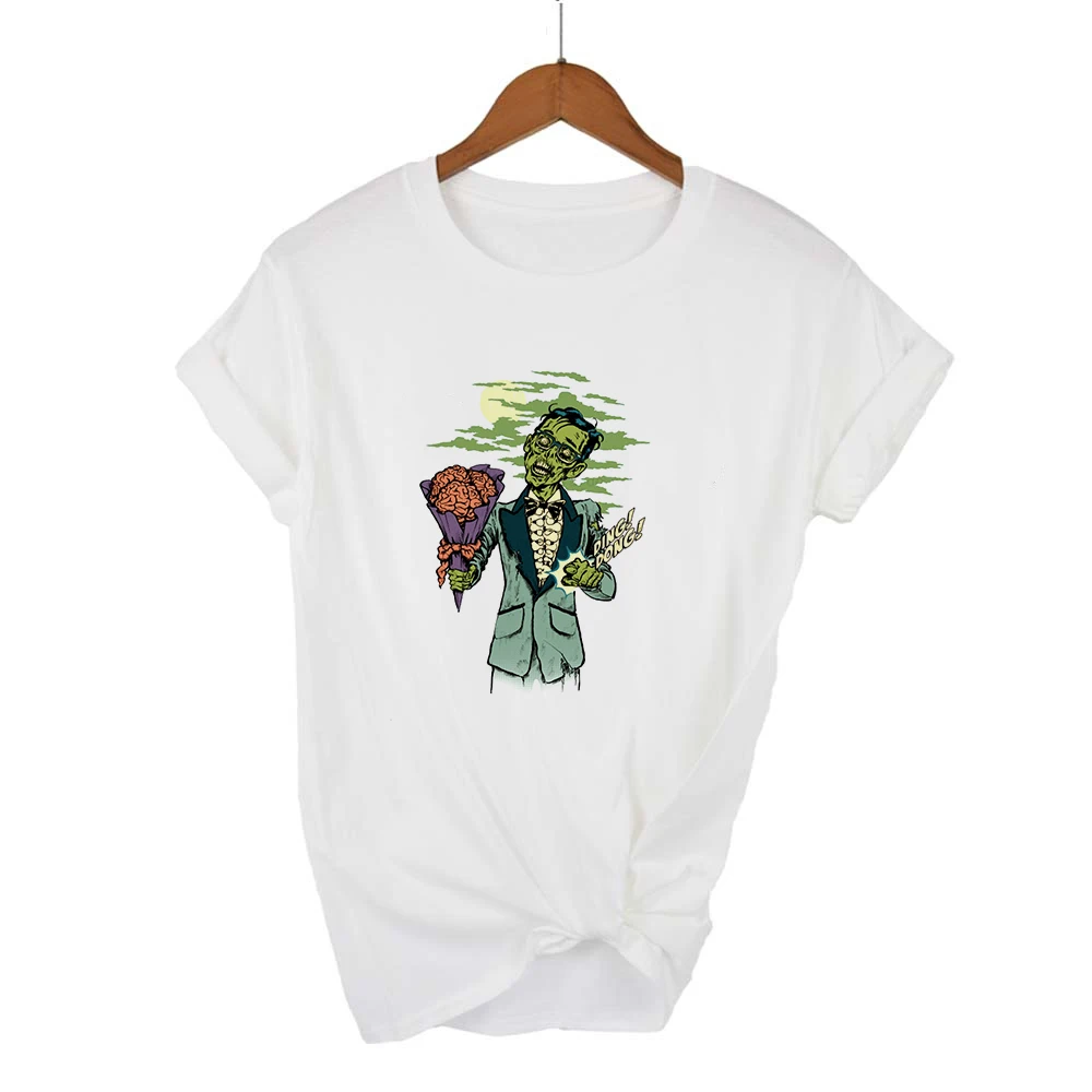 

Kawaii Vintage Vogue Hip Hop Fashion DING DONG Zombies Printing Harajuku T Shirts Women Black Humor Tshirt
