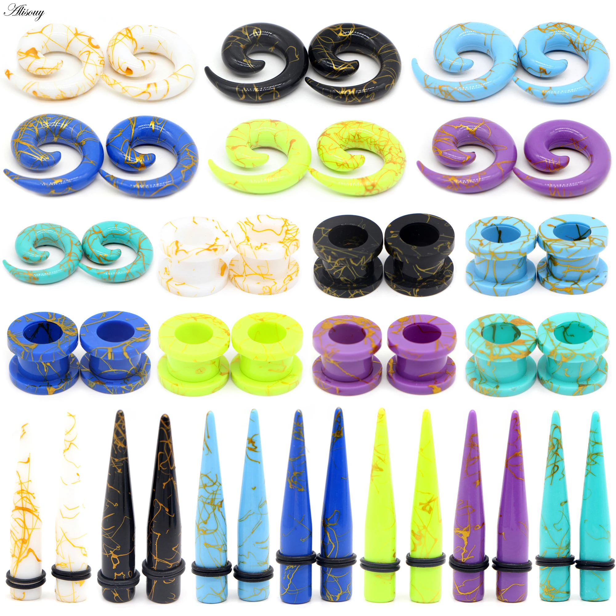 3 пары акриловых спиральных тоннелей для ушей Растягивающихся конусов черный