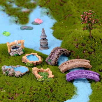 

Micro Landscape Tower Bridge Figurine Model Bonsai Resin Craft Home Decor Miniature Fairy Garden Decoration Accessories Modern