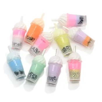 

10/100pcs Milk Tea Cup Resin Flat Back Cabochon Drink Food Decor Charm Crafts Polymer Clay Filling Key Chain Pendant Earrings