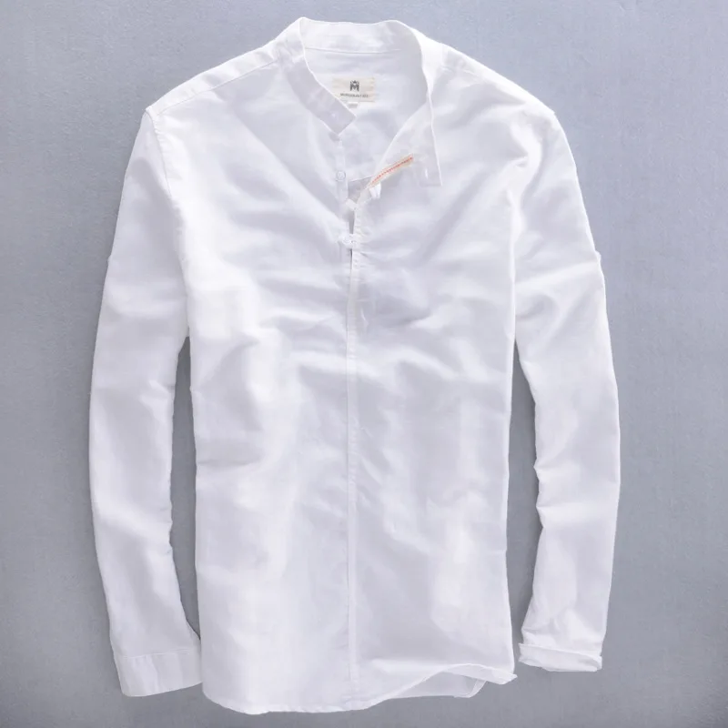 mandarin collar men's long sleeve white 