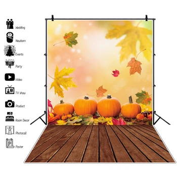 

Laeacco Autumn Yellow Maples Polka Dots Pumpkin Wooden Floor Baby Child Portrait Photo Background Photography Backdrop Photocall