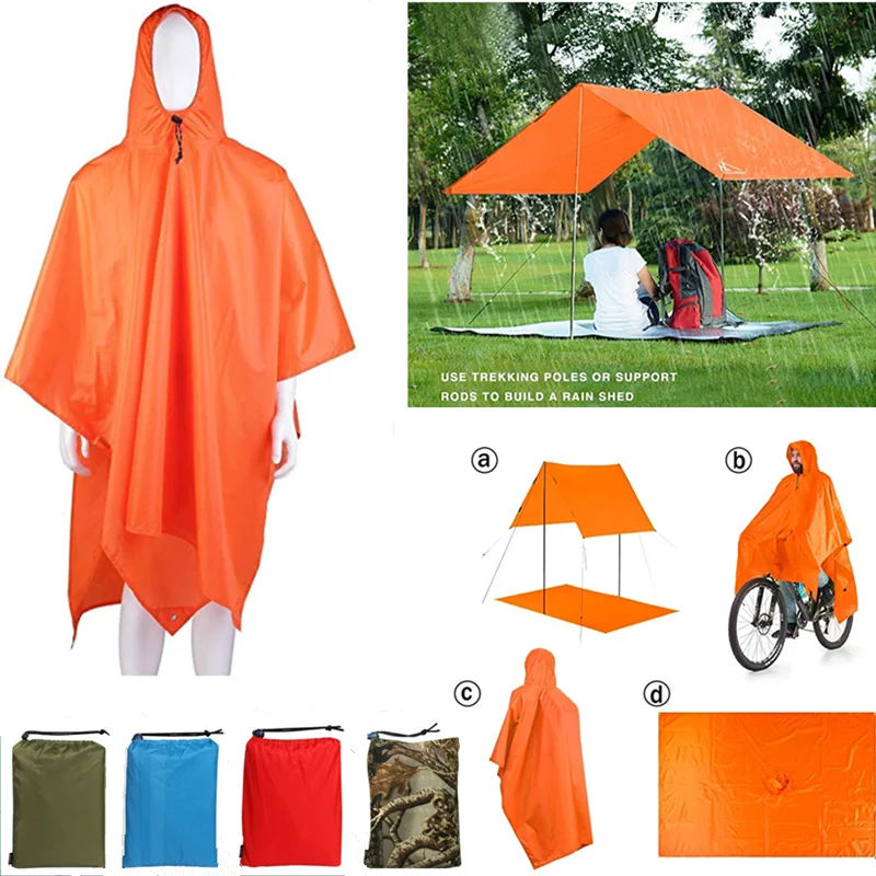 

Multifunctional Outdoor Rain Poncho Backpack Rain Cover Waterproof Tent Tarp Shelter Sunshade Picnic Blanket Mat for Camping