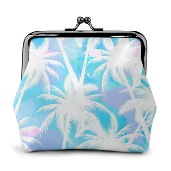 

OLN Mini Wallets Women Coin Purses Tropical Palm Leaves Blue Small Change Purse Coin Pouch Credit Card Wallet Money Bag
