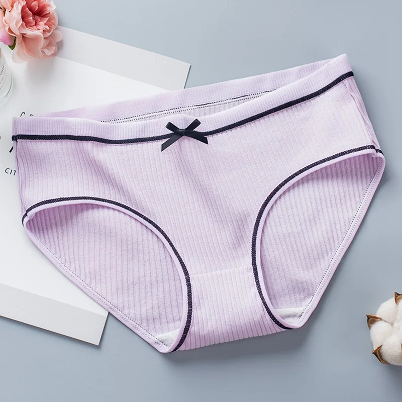 10 цветов, L, XL, XXL, спиральная полоска, хлопковое нижнее белье для девочек, сексуальный бант, низкая талия, женские трусы размера плюс - Цвет: purple
