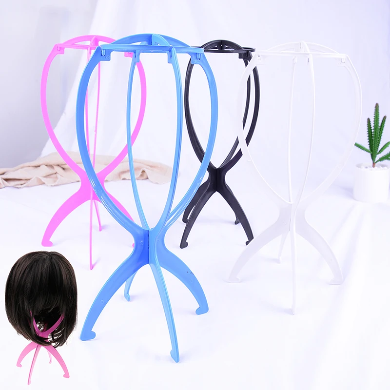 1PC Wig Stand Plastic Wig Holders Display Portable Folding Stable Wig Stand Tool Black/Blue/White/Pink