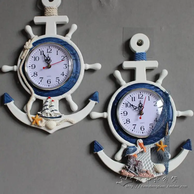 Mediterranean Wood 3d Wall Clock Silent Helmsman Clock Creative Blue White Home Children's Room Horloge Murale Home Decor SC230