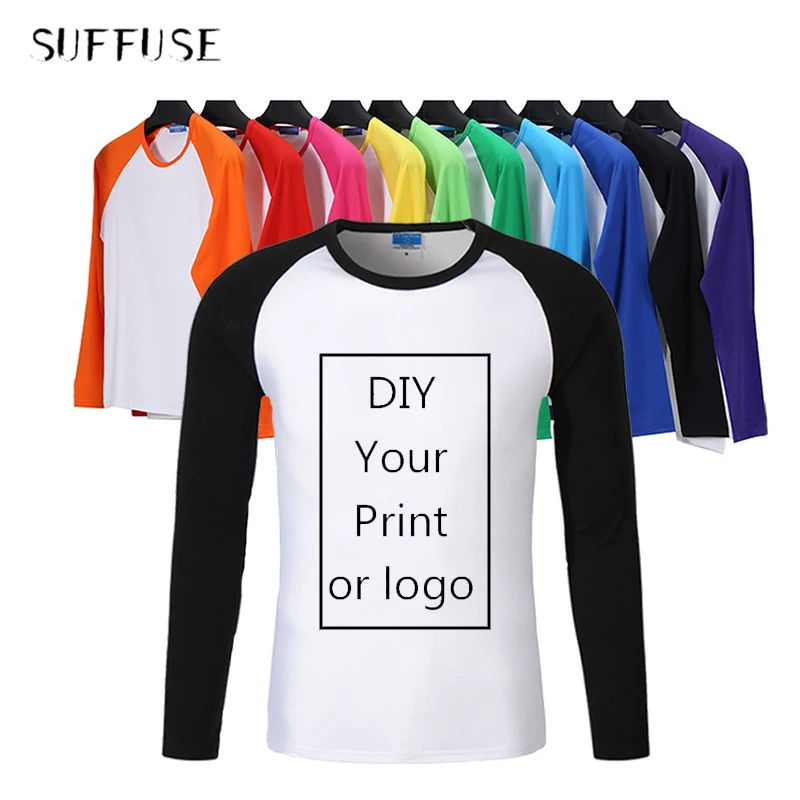 Camisetas de manga larga raglán para hombre/mujer/niño, camiseta personalizada, camisas con estampado de logotipo de diseño propio, ropa informal de otoño para padres e hijos
