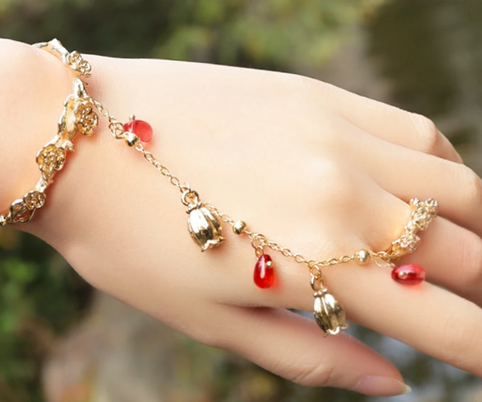 Женский браслет с золотой цепочкой и кисточкой, браслет с кольцом, браслет с кольцом на палец, браслет на руку, ювелирное изделие для женщин