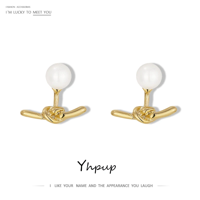 

Yhpup Simulated Pearls Stud Earrings Statement Irregular Geometric Earrings Gold Color Jewelry for Women Bijoux Femme 2020