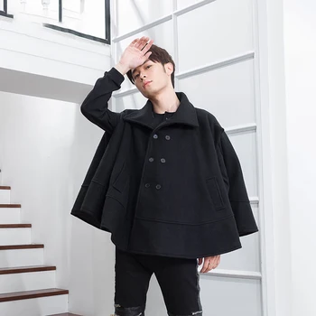 

Short double-breasted Lapel winter tide men's coat round pendulum loose bat sleeve coat sleeveless hip-hop nightclub trend