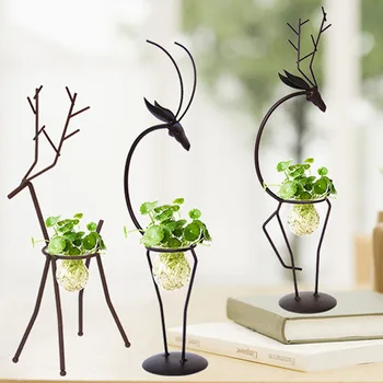 

Home Decoration Vase Indoor Office Desktop Decoration Birthday Gift European Creative Iron Deer Hydroponic Plant WF621148