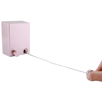 

HOT-Indoor Cloth Hanging Steel Invisible Telescopic Clothesline Retractable Clothesline Dry Clothes Rope Pink