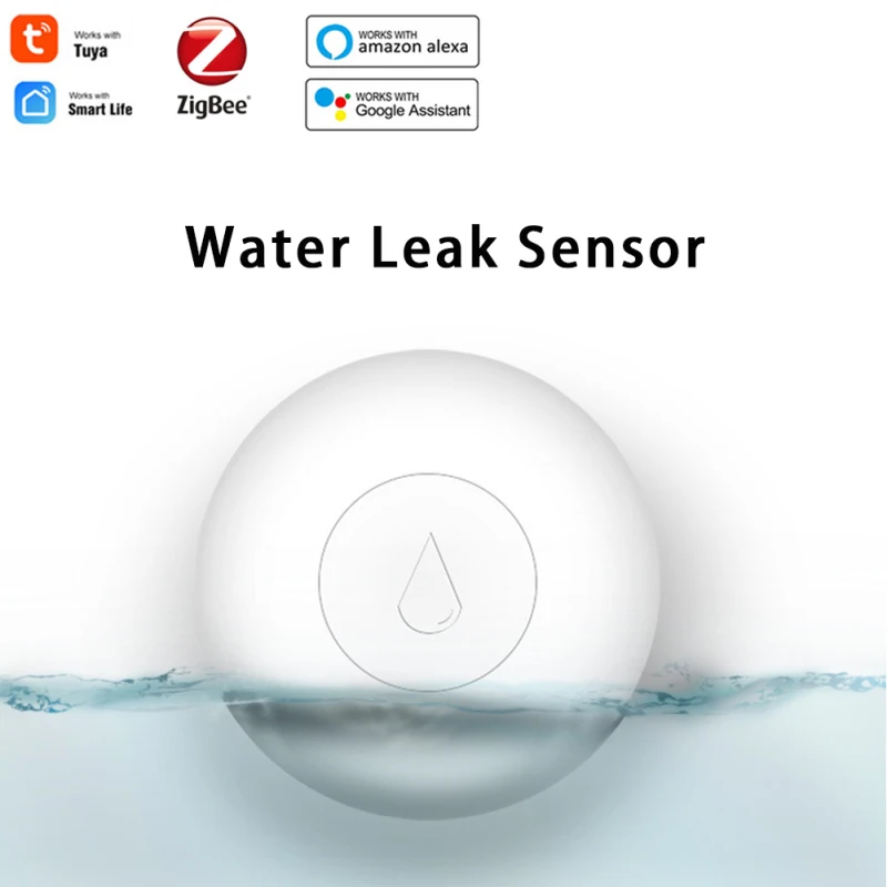 ZigBee-Sensor de inundación inteligente, Detector de fugas de agua, alarma de enlace con aplicación Smart Life a través de la puerta de enlace Tuya, funciona con el asistente de Google Alexa