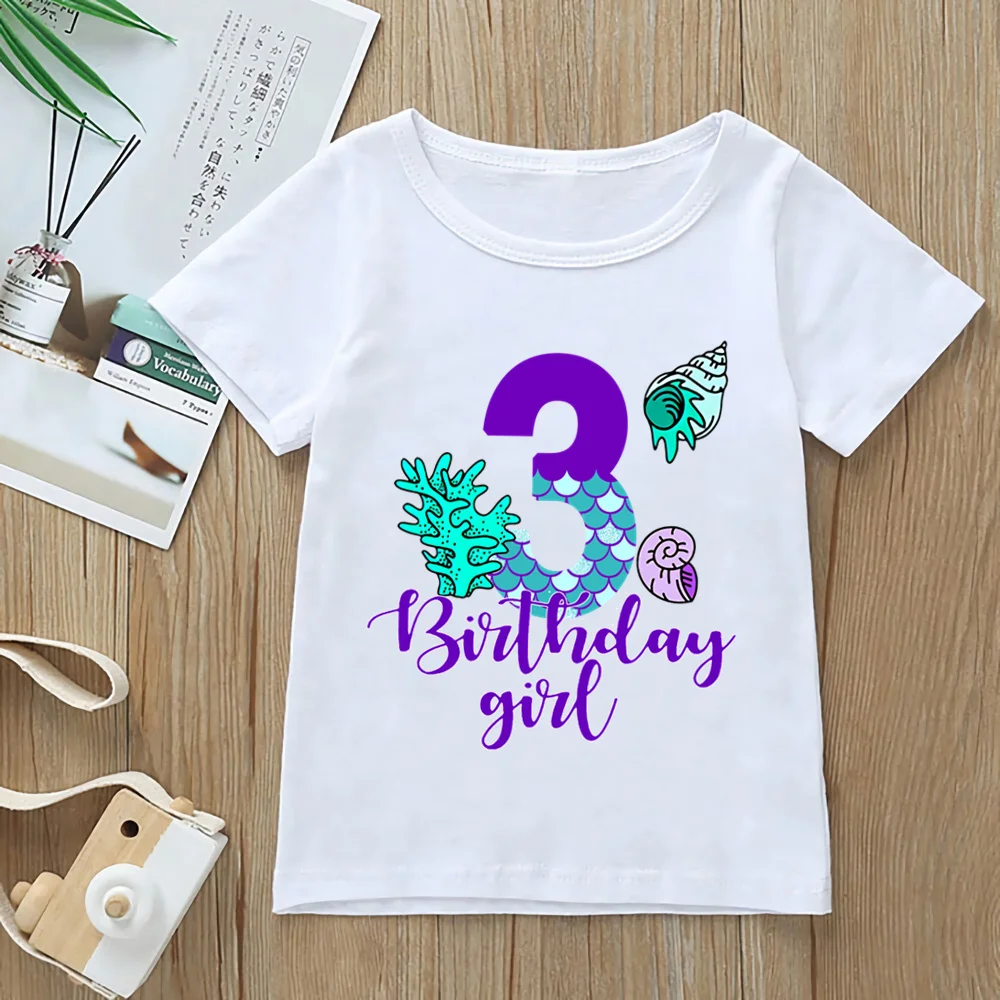 

Age 1-10 Birthday Girls Tshirt Cute Graphic Print T-shirt Children's Clothing Tees Fashion Kawaii Clothes Tops