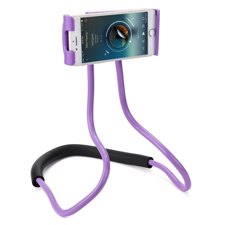 Universal Lazy Hanging Neck Phone Stand Mount Necklace Support Bracket Holder Bendable Bracket Holder For Phone Porte Telephone - Color: Purple