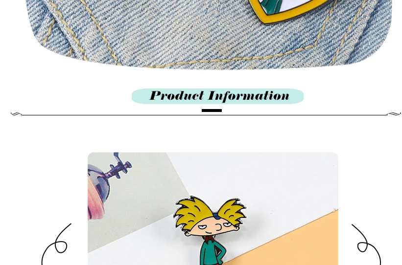 Fun Anime Arnold Brooches Pins Cartoon Cool Boy Enamel Pin TV Show Collection Badges Clothes Lapel Jewelry Gift for Friends Kids