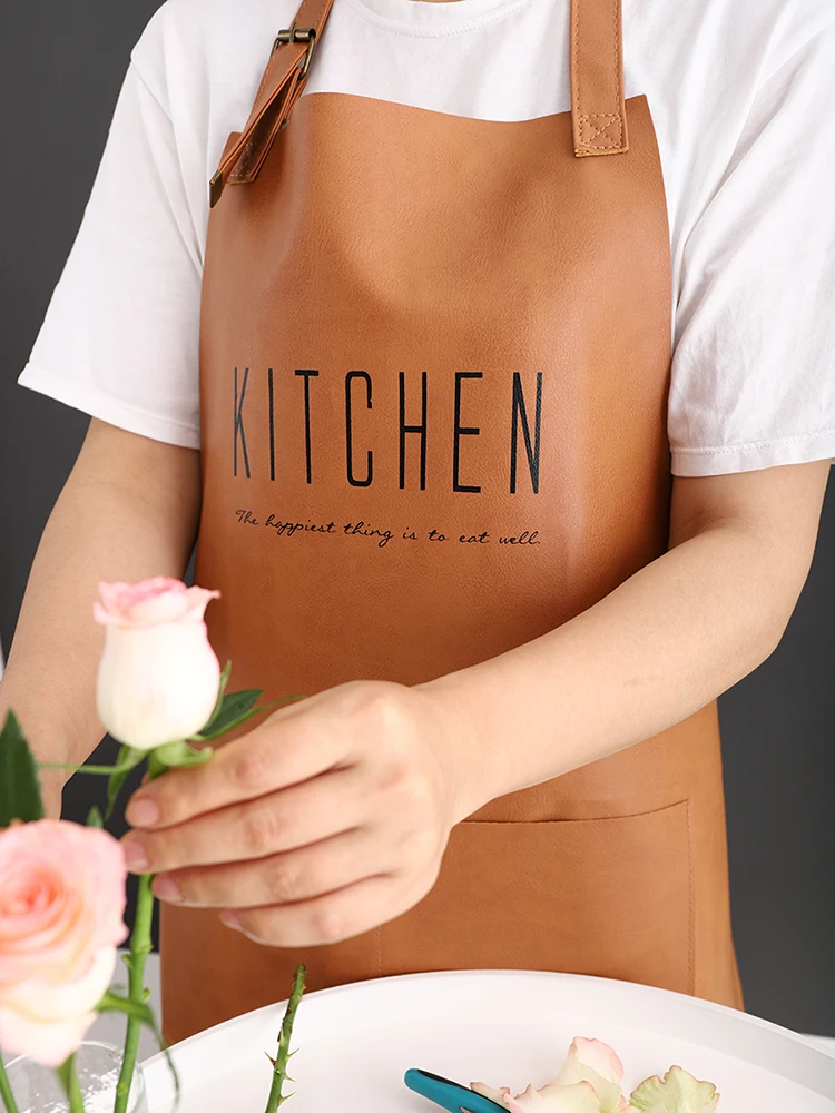Senyue Leather Cooking Baking Aprons Waterproof Oil-Proof Kitchen Apron Restaurant Aprons For Women Home Sleeveless Apron