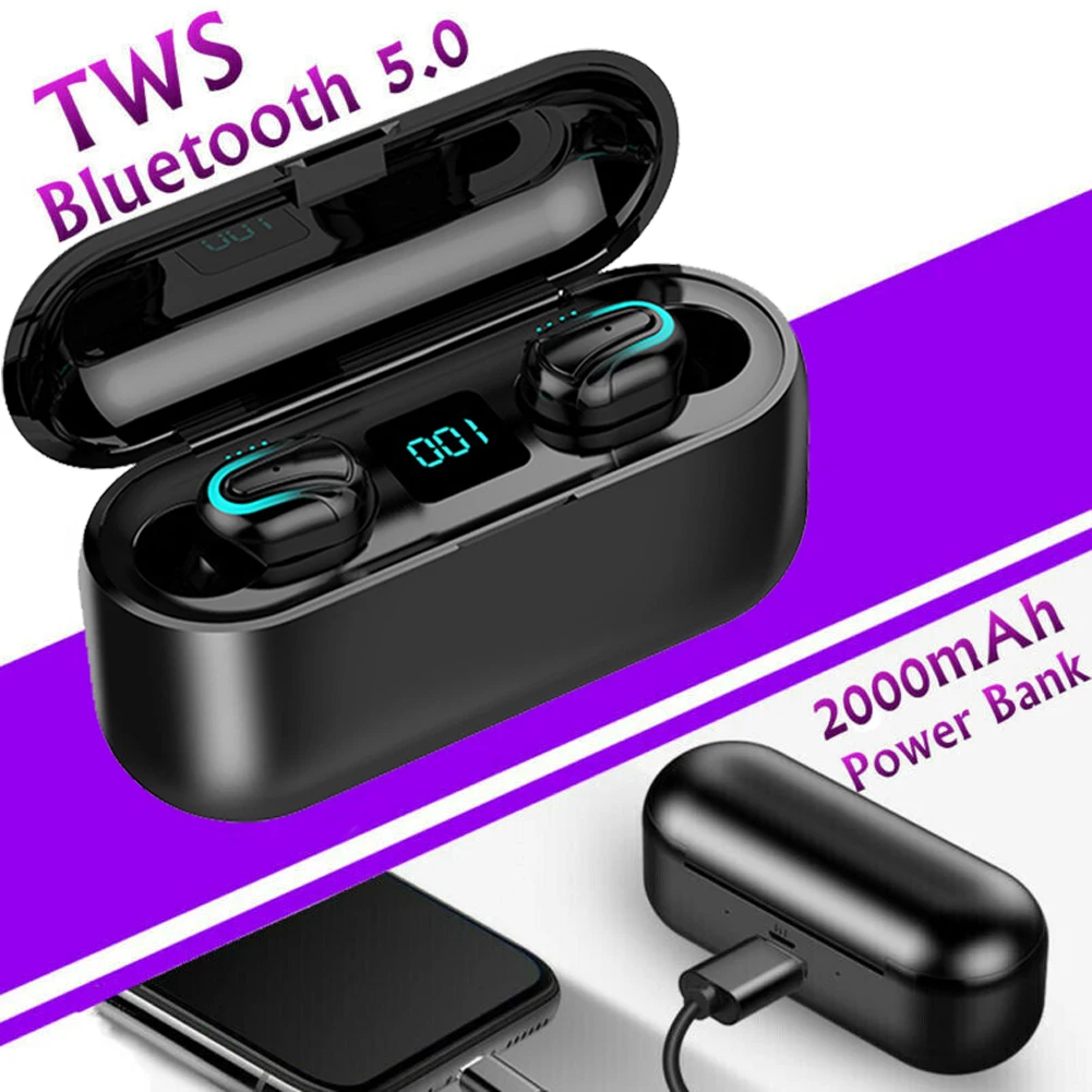 TWS Bluetooth 5,0 Гарнитура 3D стерео звук беспроводные наушники Bluetooth с 2000 мАч зарядная коробка Мощный светодиодный дисплей
