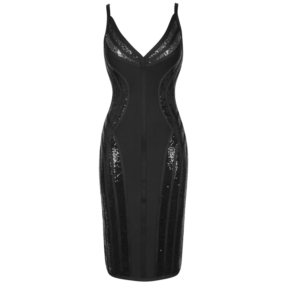 Ocstrade Bandage Dress 2020 Fashion Spaghetti Strap Bandage Sexy Black V Neck Dress Bodycon Celebrity Evening