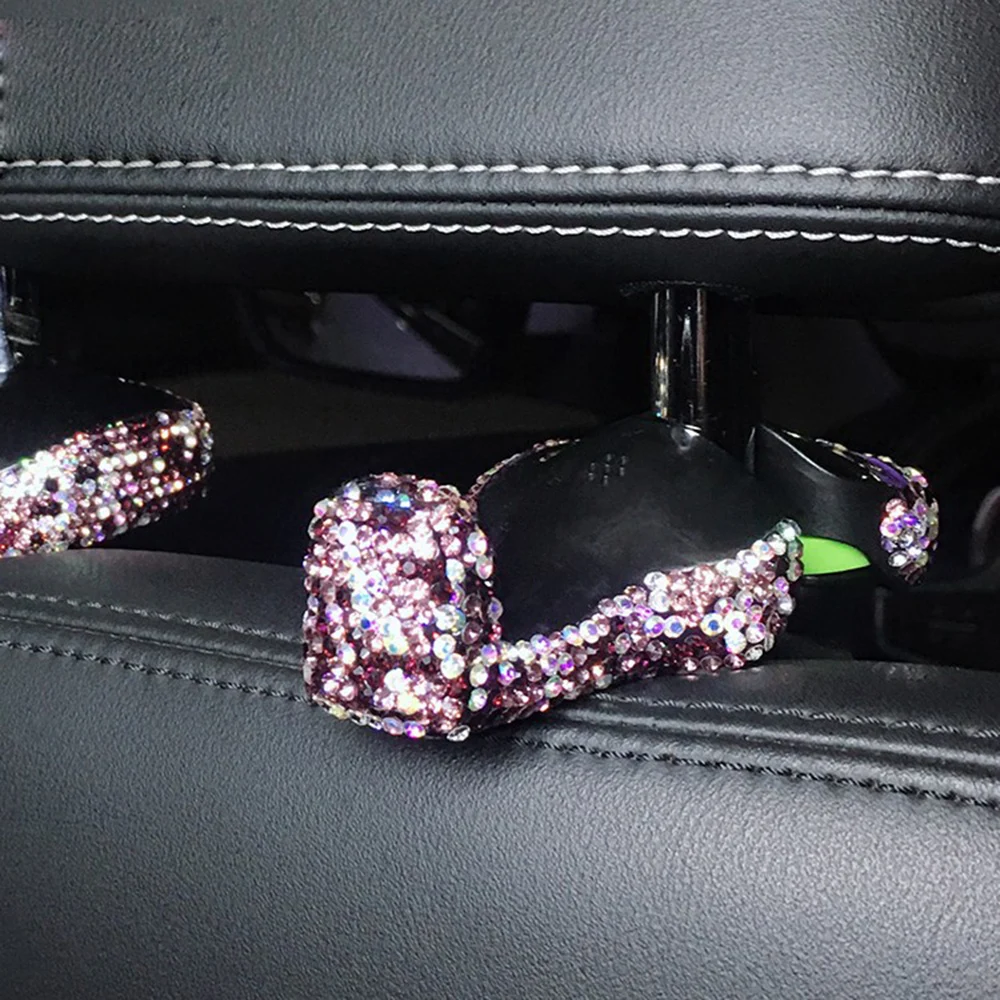 2 pcs Purple Шикарная подвеска на заднее сиденье автомобиля, скрытый крючок, подголовник, блеск, кристалл, бриллиант, автомобильный декор, аксессуары для женщин, универсальная посадка - Название цвета: 2 pcs Purple