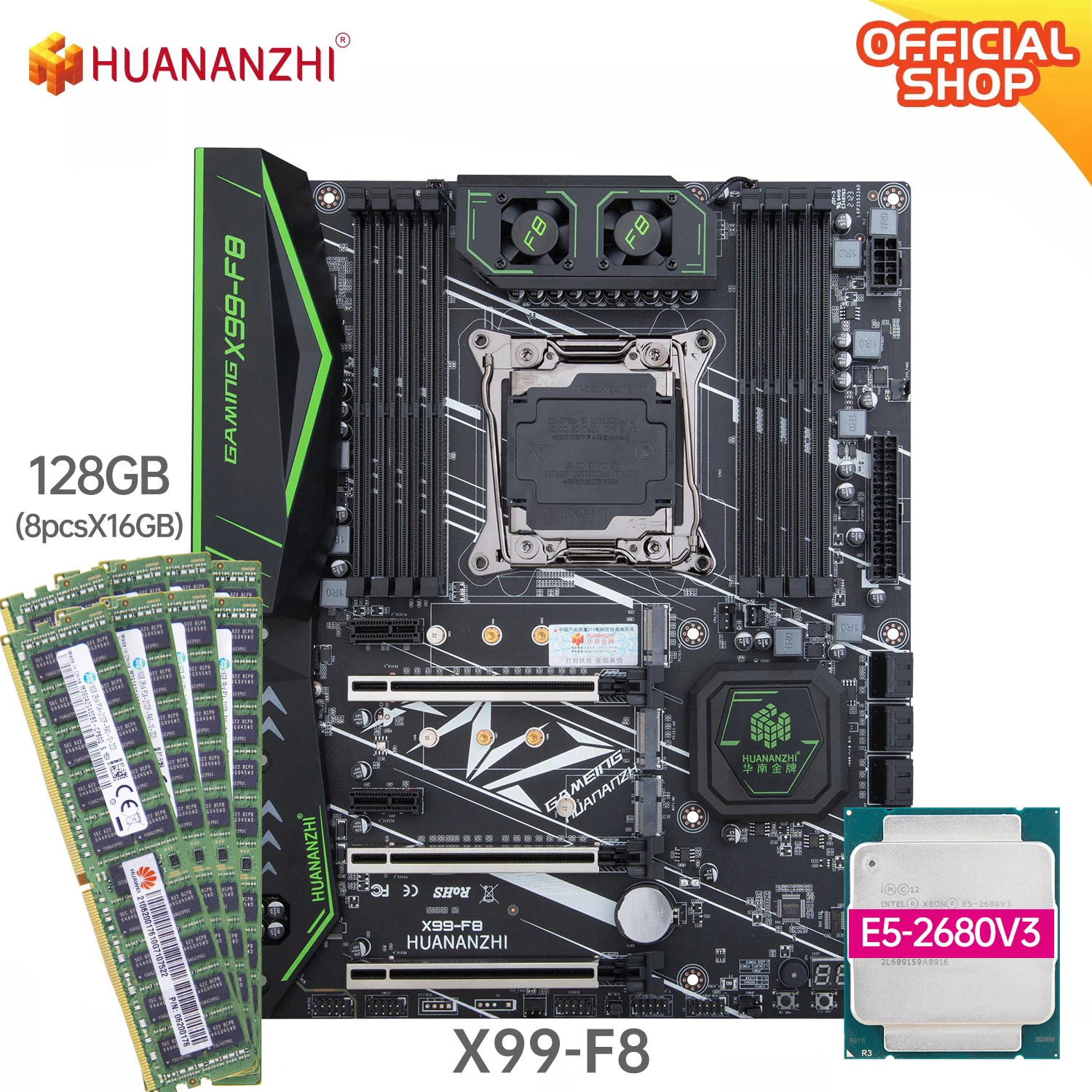 Материнская плата HUANANZHI X99 atx + процессор Intel XEON E5 2680 V3 Оперативная память 8*16 Гб DDR4