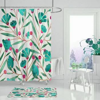 

Fresh plant shower curtain bamboo lotus bath single printing waterproof polyester bathroom decoration