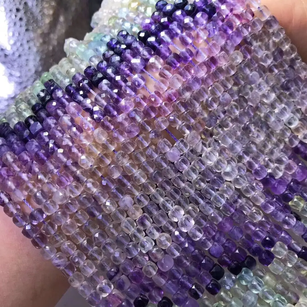 

Бусины россыпью градиентные цвета фиолетовый флюорит/Клубничный кварц квадратные граненые 4 мм для ювелирных изделий DIY ожерелье 14 дюймов FPPJ оптовая продажа