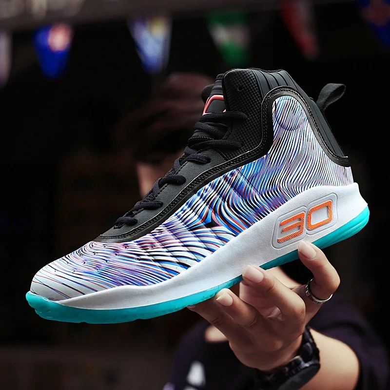 

Men And Women Basketball Shoes 2019 New Style Hight-top Graffiti Basketball Shoes Wearable Anti-slip Shock Absorption Athletic S