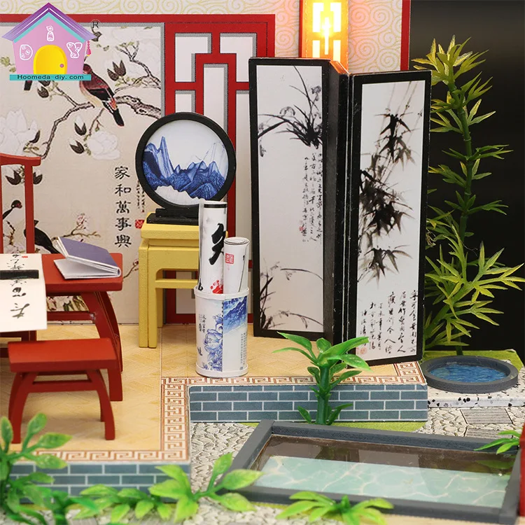  Hoomeda-diy DIY Rag Baby Cabin Creative Chinese-style Architecture 3D Model Sand Table Birthday Gif