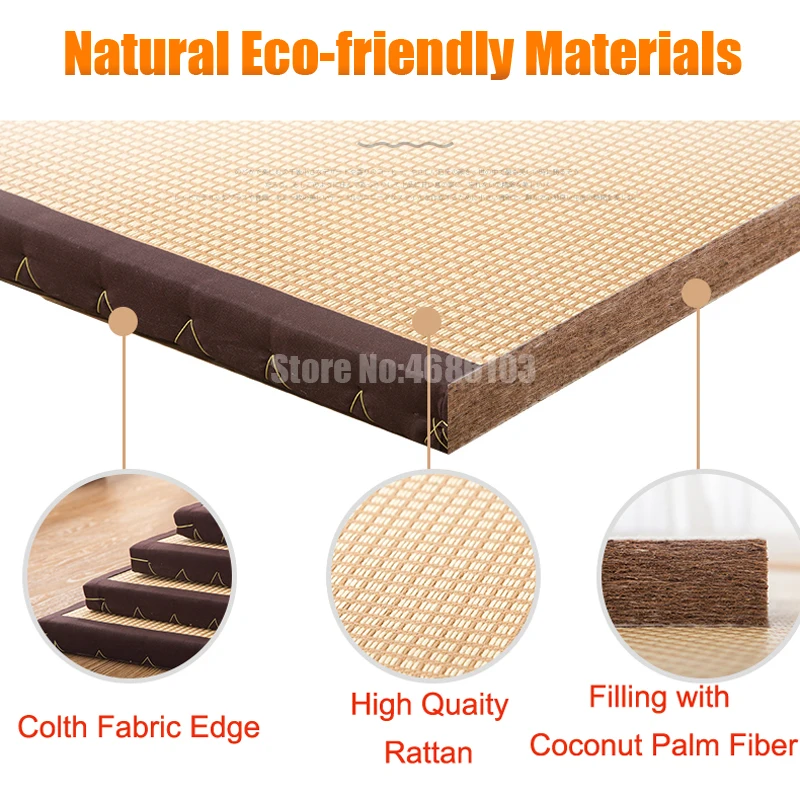 Chinese Eco-Friendly Natural Coir Tatami Mattress 60x120cm Japanese Style Rattan Coconut Floor Mat For Bedroom Living Room