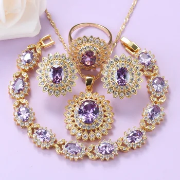 

Brazilian Gold-Color Jewelry Set For Women Fashion Wedding Accessories Sunflower Hoop Earrings And Necklace Big Bracelet Sets