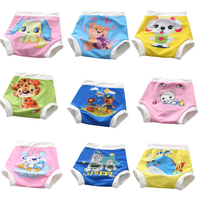 Baby Boys Girls Cartoon Printed Swim Diapers Infant Children Leakproof Swimming Nappies Newborn Baby High Waist Swimming Trunks