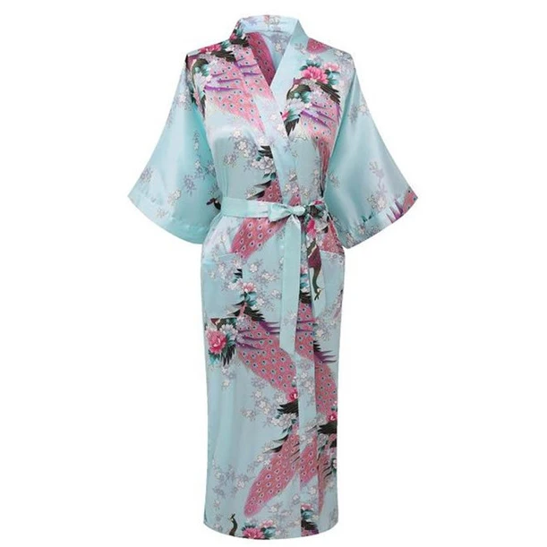 Женское кимоно с принтом, платье, ночное белье, пеньюар, атласный длинный халат, домашняя одежда, серая v-образная Пижама, повседневный халат для свадебной вечеринки