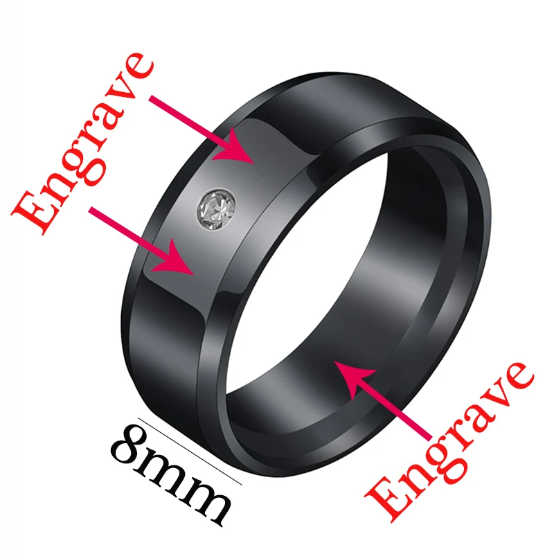 8mm Engrave 3 Sides Letdiffery кольца с именем на заказ для пары, 6 мм, нержавеющая сталь, выгравированные названия даты, свадебные кольца для женщин и мужчин, ювелирные изделия, подарки на помолвку - Цвет основного камня: 8mm Engrave 3 Sides