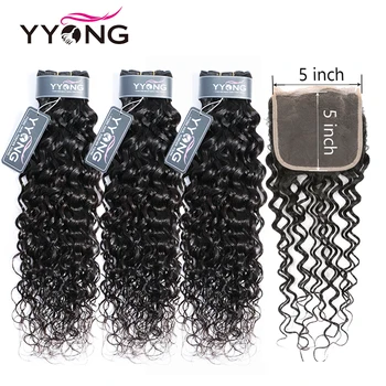 

Yyong Hair 4X4& 5x5 Closure With Bundles Brazilian Water Wave Bundles With Closure Remy 3/4 Bundles Human Hair Weft With Closure