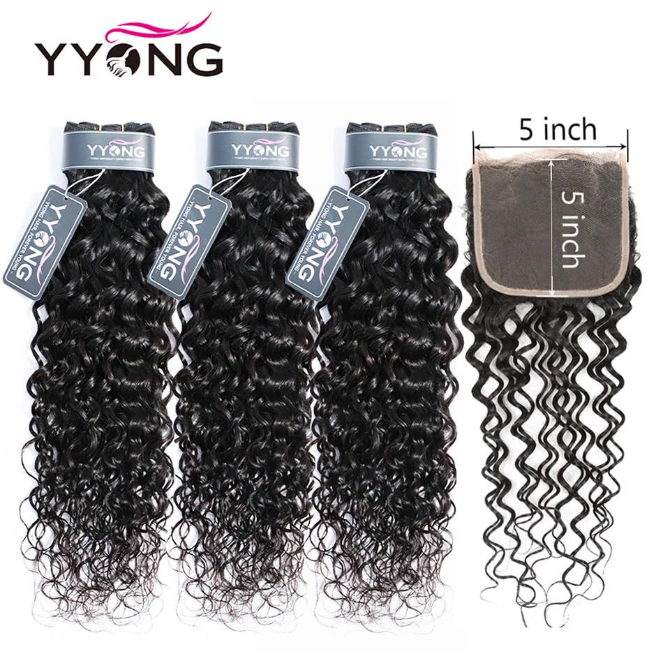  Yyong Hair 5x5 Closure With Bundles Brazilian Water Wave Bundles With Closure Remy 3/4 Bundles Huma