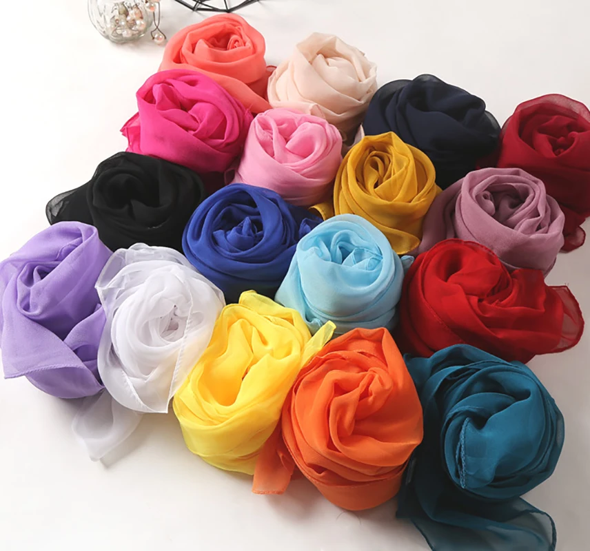 Chiffon Scarves Spring Summer Silk Scarf Fashion Women Solid Color Long Soft Wrap Bandana Muslim Shawl Beach Sunscreen Hijab 3