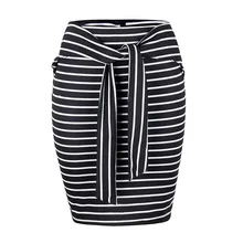 Черная полосатая бандажная юбка с принтом, женская сексуальная Облегающая Юбка До Колена с завышенной талией, посылка на бедрах, юбка-карандаш Стретч