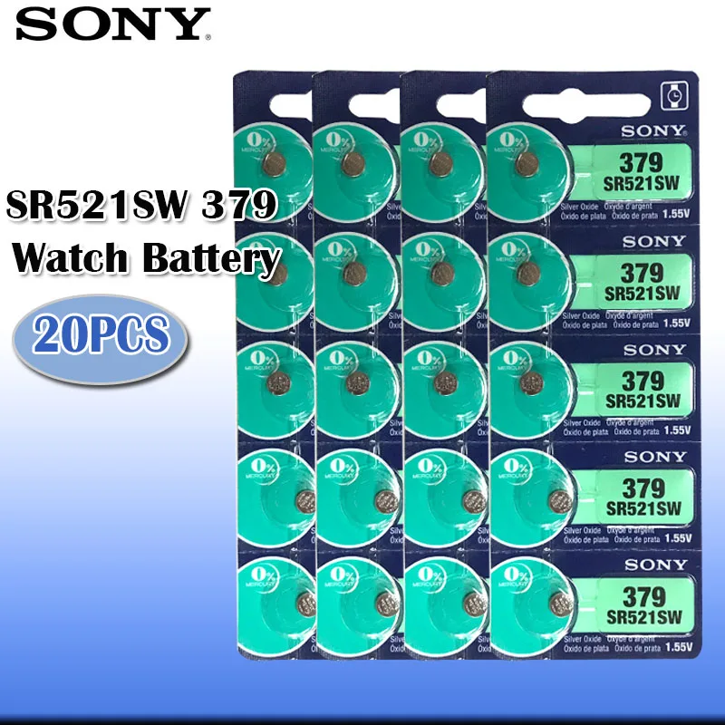 20 шт. Sony 100% оригинал 379 SR521SW SR63 D379 V379 AG0 Серебряный оксид часы батарея Кнопка