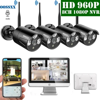 

8CH 1080P Wireless NVR Kit 15' LCD Monitor Outdoor 960P 1.3M IP Audio Security Camera wifi camera system video surveillance Set