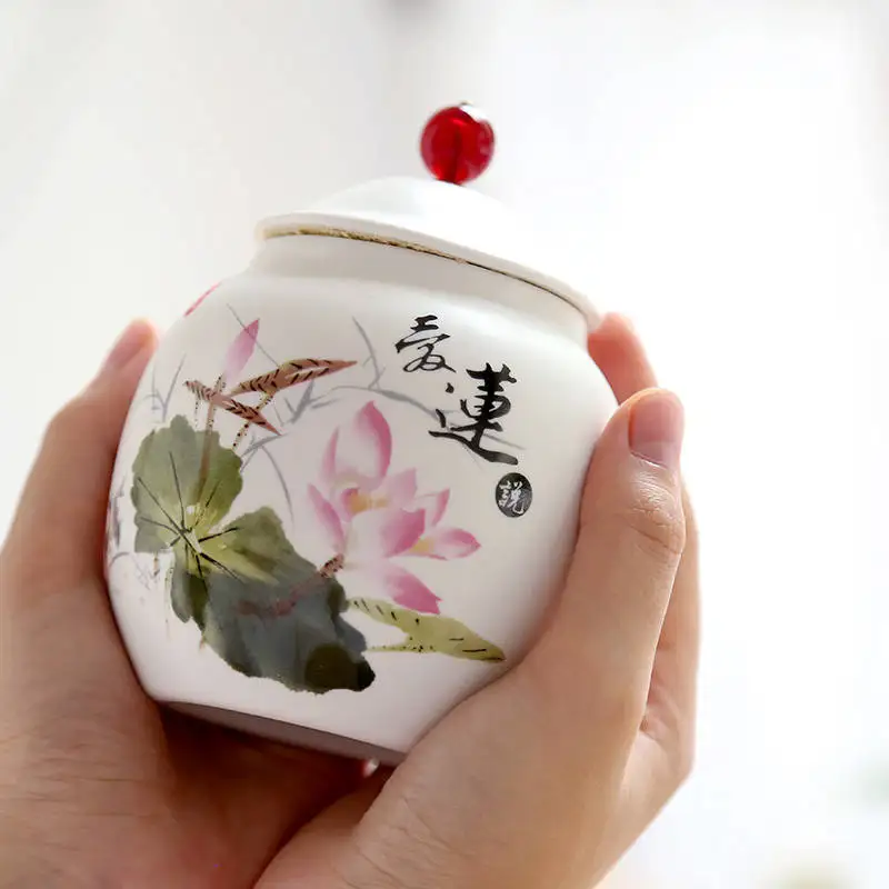 Mini Tea Jar Ceramic Tea Cans Seal Cans Home Decor Tank Travel Tea Jar moistureproof Tank Coffee Bean Cans Herb Storage Jar